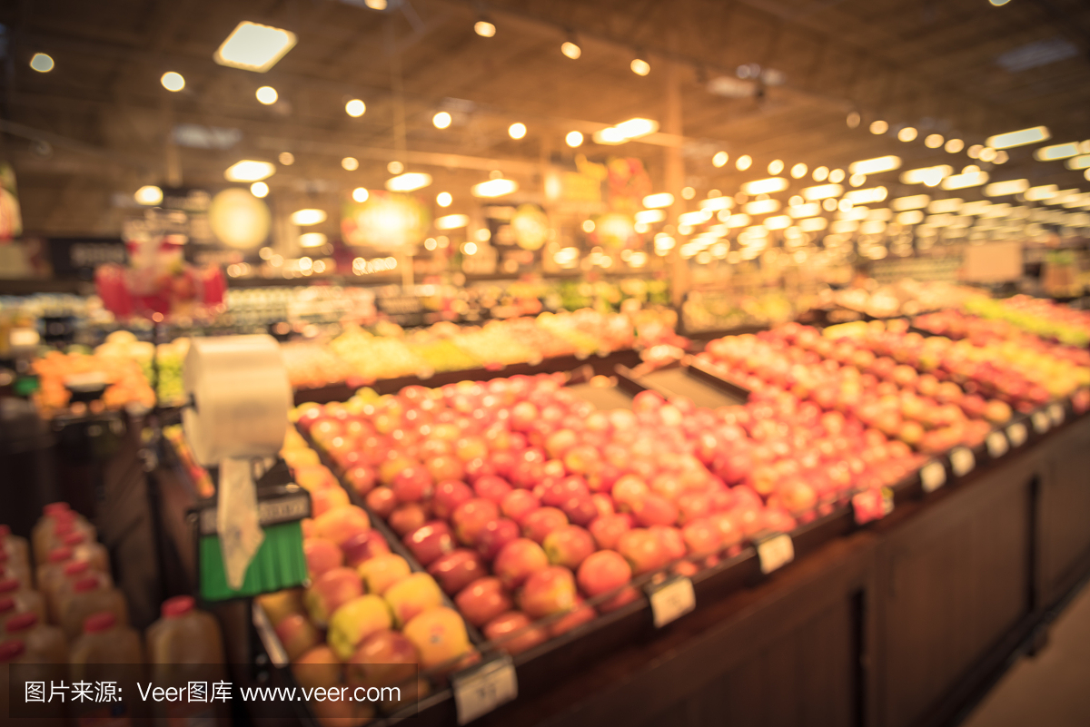 古董模糊有机新鲜产品,水果和蔬菜在杂货店